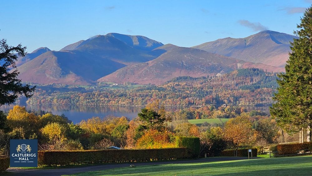 Autumn view across Derwentwater and the Lake District fells from Castlerigg Hall near Keswick